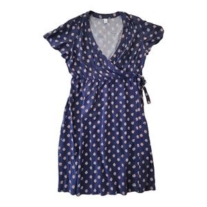 Old Navy Dress Womens Plus Size 1X Blue Floral Wrap Surplice Feminine Flirty